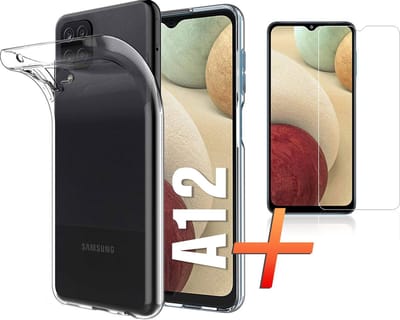 Hoesje geschikt voor Samsung Galaxy A12 Hoesje – Back Cover - Transparant Silicone Case met 1X Screenprotector - Tempered Glass - EPICMOBILE