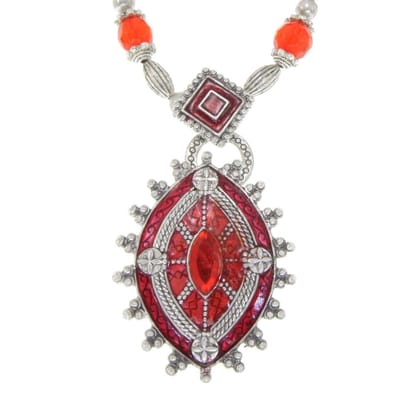 Behave - Vintage ketting dames - Oogvorm hanger - Rood zilverkleur - 47 cm