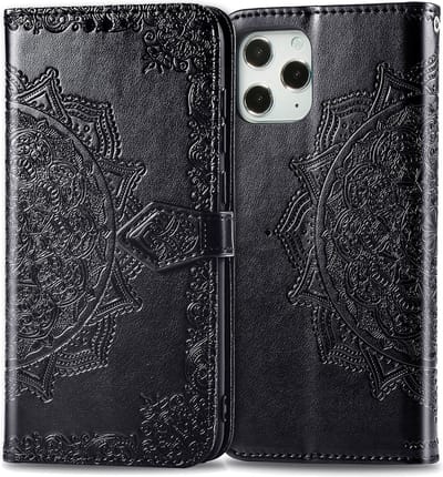 Bookcase geschikt voor Apple iPhone 12 Pro Max - Zwart - Bloemen - Portemonnee Hoesje