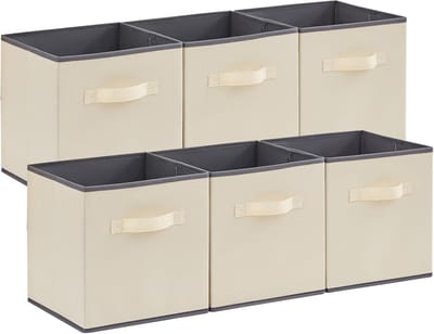 Famanu – Inklapbare kubus opbergdozen 6-pack - stoffen opbergmanden met handgrepen - 33 x 33 x 33 cm - khaki - duurzaam en multifunctioneel