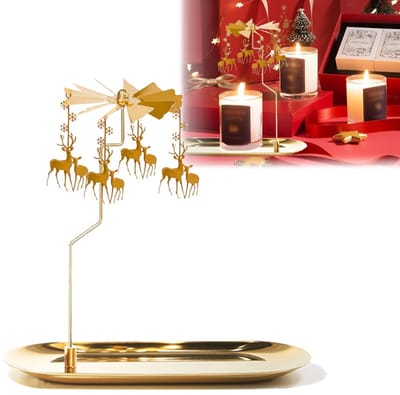 1 stuk - Kandelaar - Metalen kandelaar - Draaibaar rendier - Kaarsenstandaard - Theelichthouder met dienblad - Geschikt voor tafel-, kerst- en Valentijnsdagdecoraties - Rendierontwerp - Kaarsenplaatsing - Opbergdienblad - Goud