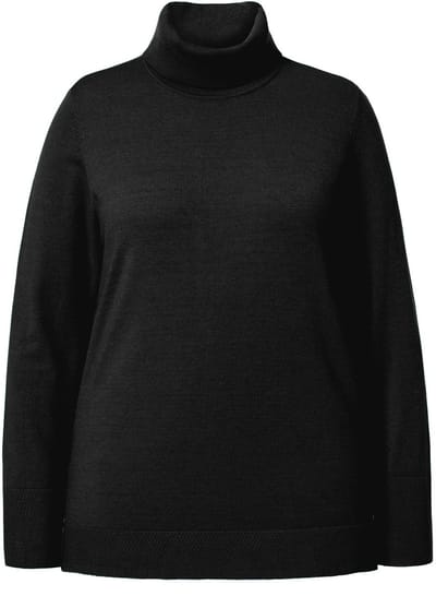 Ulla Popken - Dames - Coltrui brede geribbelde boorden lange mouw - Zwart - Maat 42+