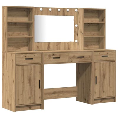 vidaXL - Dressing - tafel - set - met - LED - 3 - st - Artisan - Eiken - Bewerkt - hout