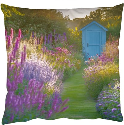 Sierkussens - Kussentjes Woonkamer - 50x50 cm - Tuinhuisje - Blauw - Bloemen