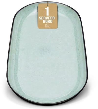 Pure Living Ibiza Dark Ovale Serveerschotel - 38 x 19 cm - Saliegroen - Aardewerk - Vaatwasserbestendig - Magnetronbestendig