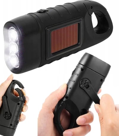 Dynamo Solar Zaklamp met 3 LED – Hand Crank & Zonnepaneel – Oplaadbaar zonder Batterijen – Camping & Noodverlichting – Zwart