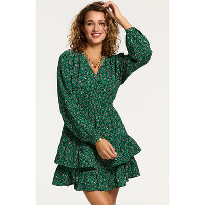 Shiwi Tarija Dress Poppy Flower Rain Green Flower Maat: XS | Mini Jurken Outlet | Dames | Groen