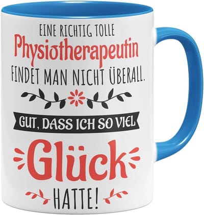 Fysiotherapeut Mok - Cadeau Ziekengymnastiek - Koffie Thee Drinken - Dubbelzijdig Bedrukt - 325 ml Inhoud - Lichtblauw