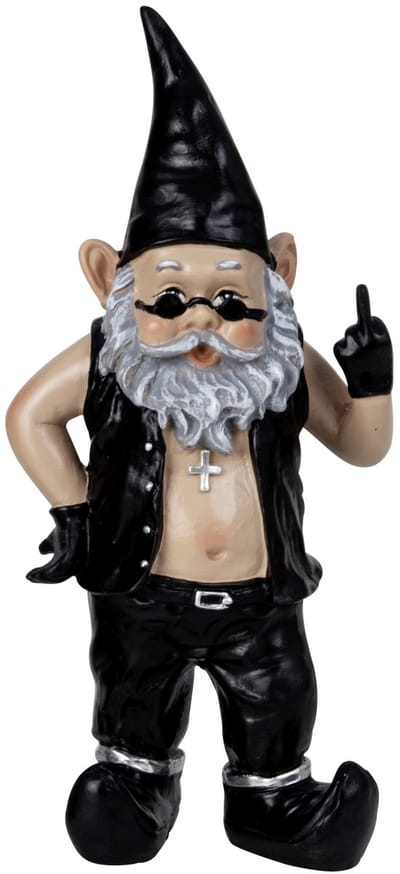Rocker tuinkabouter beeldje - Polyresin - 32 cm - Zwart outfit