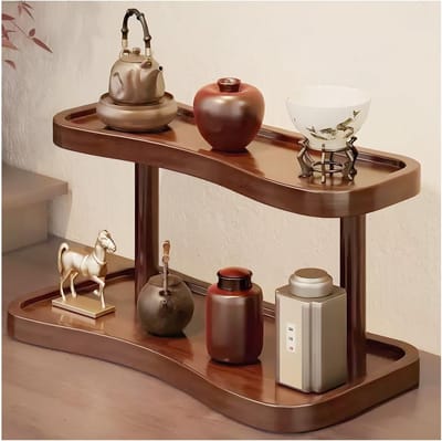 SnelShoppen - Bamboe Rek met 2 Verdiepingen, Bekerrek van Hout voor Keuken en Badkamer (40 cm) | Ruimtebesparende Keukenorganizer, Badkameropslag voor