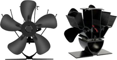Mini Kachelventilator – Voor Houtkachel – Open Haard – EcoFan– 5 Bladen – Inclusief Thermometer - Winter – Stil – Zwart