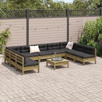 vidaXL - 10-delige - Loungeset - met - kussens - geïmpregneerd - grenenhout
