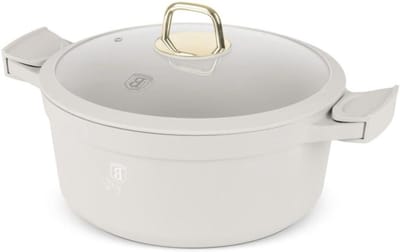 Braadpan met Deksel - Kookpan Stoofpan - Grote Maaltijden Bereiden - Titanium Antiaanbaklaag - 28 cm 6.6 Liter - Crèmekleurig
