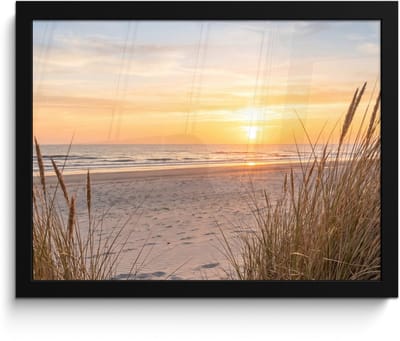 Poster in lijst - Fotolijst 40x30 cm - Posters - Zonsondergang - Duinen - Zee - Posterlijst zwart - Decoratie - Wanddecoratie woonkamer - Muurdecoratie slaapkamer