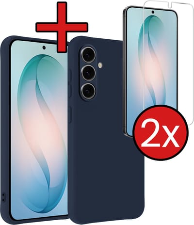 Hoesje - Met 2x Screenprotector - Geschikt voor Samsung Galaxy S26 Plus - Sterk & Shockproof - Telefoon Hoes - Back Cover - Siliconen Case - Telefoonhoes - Donkerblauw