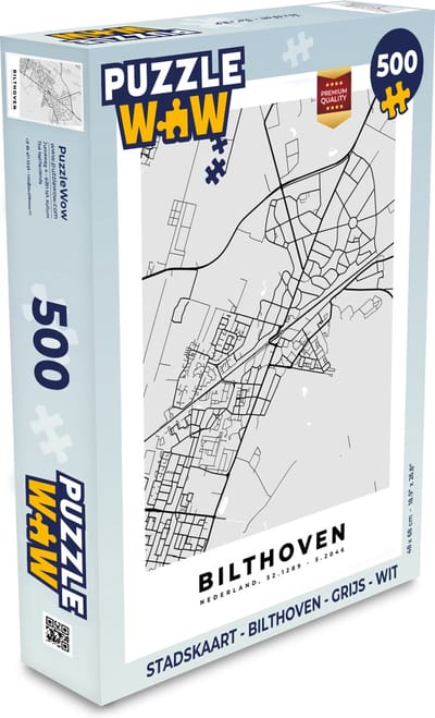 Puzzel Stadskaart - Bilthoven - Grijs - Wit - Legpuzzel - Puzzel 500 stukjes - Plattegrond