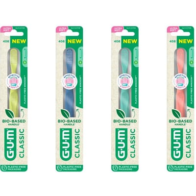 GUM Classic 408 Toothbrush Extra Soft Biobased Recycled Assorted 1 st