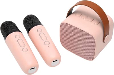 Karaokemachine met microfoons - Draagbare geluidsbox - Feest zingen - Dubbele microfoons - Compact formaat - Roze