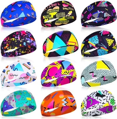 Kleurige 80s 90s Memphis Sweatbands en Sjaals voor Mannen en Vrouwen - Elastische Sportbanden voor Feesten, Reizen en Activiteiten