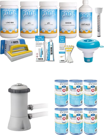 WAYS - Zwembad Onderhoud - Pakket Medium Deluxe & Filterpomp 2271 L/u & 6 Filters Type A