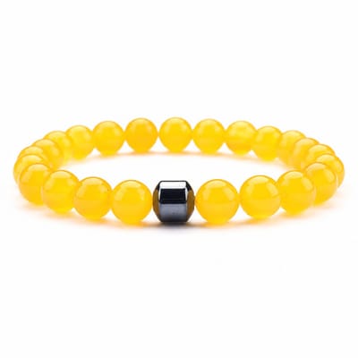XYZ Goods Armband Heren Geel Kralen - Natuursteen - 19cm - Elastisch