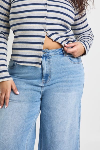 boohoo Dames De Plus High Waist Cropped Wide Leg Jeans | Lichtblauw | Maat: 44