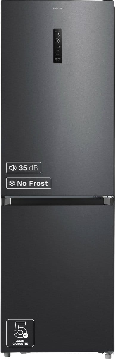 Inventum KV1850B No Frost energiezuinige koel-vriescombinatie - 185 cm hoog - 338 liter - Zeer stil: 35 dB - Superkoelen - Supervriezen - Energielabel C - Vrijstaand - Zwart