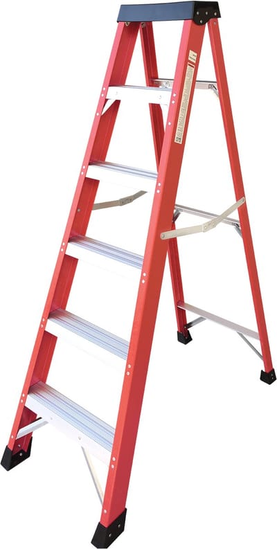 Glasvezel ladder - Enkelzijdige trapladder - Geïsoleerde ladder voor elektrotechniek - 150kg draagvermogen - Rood
