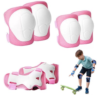6-Delige Kinder kniebeschermers -elleboogbeschermers -polsbeschermers -PE kinderen -elleboogbeschermers en polsbeschermersset -Verstelbaar -Skate Beschermset Kinderen Beschermingsset voor Kinderen - Geschikt voor tieners van3-8 jaar -Roze
