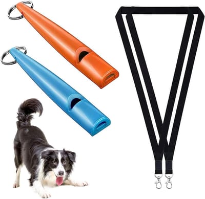 Terugroepactie hondenfluitje 2 stuks met gratis fluitband - instelbare hoge frequentie, luid en breed bereik voor effectieve hondentraining - blauw/oranje