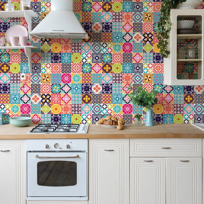 Zelfklevende tegelmuurstickers voor keuken en badkamer - 60 LILIAH cementtegelstickers - 60 stickers 20x20cm
