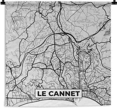 Wandkleed - Wanddoek - Frankrijk – Plattegrond – Kaart – Le Cannet – Stadskaart - 180x180 cm - Wandtapijt