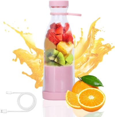 Draagbare mini-blenderbeker, 380 ml elektrische blenderbeker voor vers sap, met USB-oplaadbare mini-blender, geschikt voor het maken van smoothies, sappen en ijs, perfect voor op reis en tijdens het sporten - Roze
