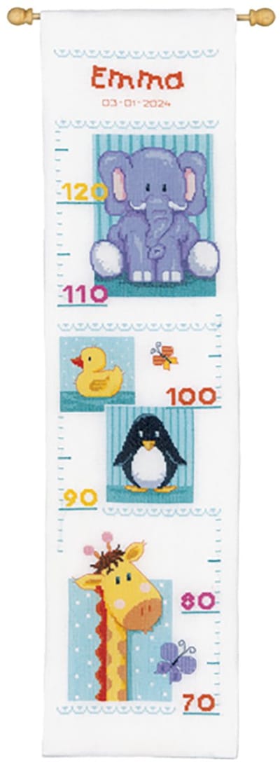 Vervaco - Telpakket kit - Geboorte - Groeimeter - Baby diertjes - PN-0148509 - Borduren - Borduurpakket - Borduurpakket geboorte - Borduurpakket volwassenen