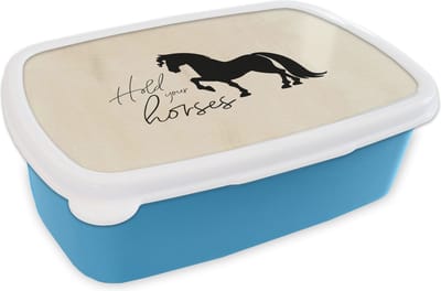 Broodtrommel Blauw - Lunchbox - Brooddoos - Quotes - Hold your horses - Paarden - Spreuken - 18x12x6 cm - Kinderen - Jongen