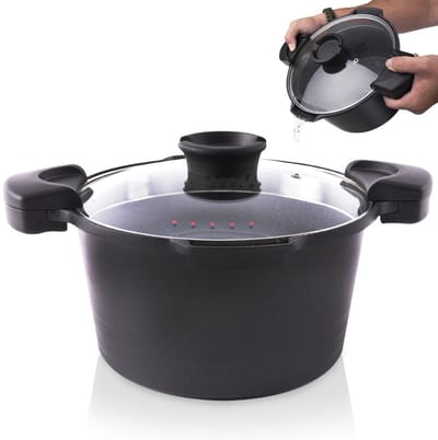 Orion GRANDE 24 cm Casserole à passoire en fonte d'aluminium avec couvercle et revêtement antiadhésif granit (5.5L)