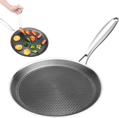 Pannenkoekenpan Roestvrij Staal - Platte Braadpan - Ontbijt Bakken - Antiaanbaklaag Honingraat - 24 cm 28 cm - Zilver