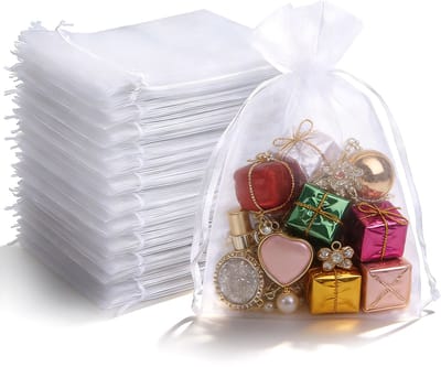 Verpakking van 100 witte organza zakjes - organza cadeauzakjes - sieradenzakjes - bruidszakjes - lavendelzakjes - benodigdheden voor een bruiloft - 9*12cm