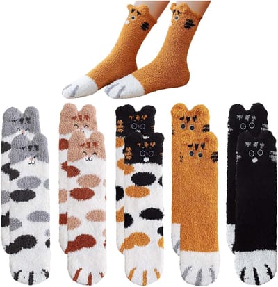 Zachte Pluche Sokken met Kattenpootjes voor de Winter - Fluffy Koraal Fleece, Warm en Comfortabel voor Slaap en Ontspanning, Verkrijgbaar in Diverse Kleuren