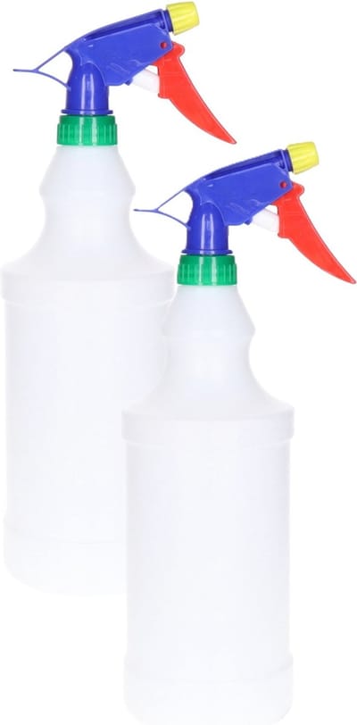 Plasticforte Plantenspuit met een inhoud van 1000 ml - 2x - mat wit - verstuiver kop multi kleuren - 30 cm