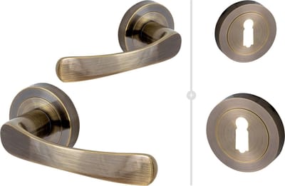 SYDNEY Deurbeslag set - deurklink set met BBS rozetten - antiek messing - voor binnen deuren