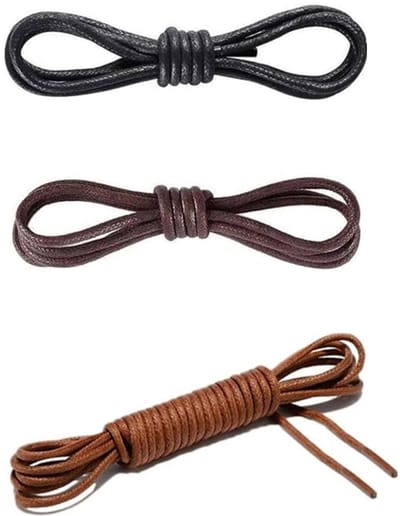 Dailygoods- Schoenveters 3 Paar - Gewaxte Ronde Veters - 2,5 mm Dunne Veters - Lichtbruin/Zwart/Bruin - Voor Dames/Heren - Geschikt voor Jurk/Schoenen - Schoenveter
