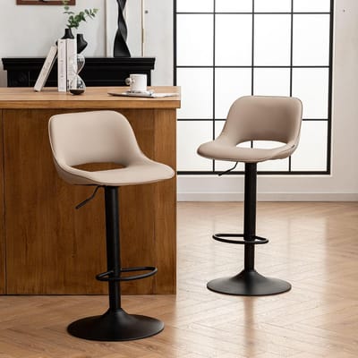 Barkruk Set van 2 Verstelbaar 44 x 49 x 80 cm – Boho Patchwork Design Barstoelen 360° Draaibaar met Open Rugleuning – Luxe Kleurrijke Keukenkrukken kaki – Urbanhome