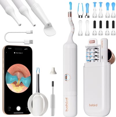 Bebird NIEUW-EarSight Plus Otoscoop- Smart Visual Ear Cleaner- Slimme oorreiniger- Flexibele camera- Bluetooth- Neus- Mond- Reizen-Reis- Hoesje- Travel- Otoscope- Tweezer- Oorreiniger- Veilig-Wifi-Wit