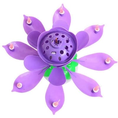 Bougies d'Anniversaire - BT07983 - Fleur Lotus - Violet - Décoration Gâteau - Musique Rotative violet