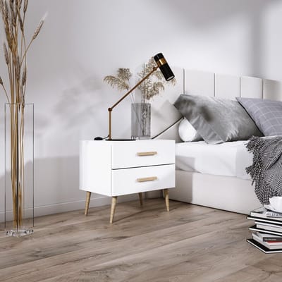 Meubel Square - Nachtkastje SINDI 2 - Set van 2 - Wit - Eiken - Scandinavische stijl
