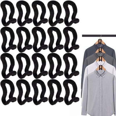 Famanu – Kleerhanger connectoren - fluwelen stroomden connectoren - mini stroomden hanger haken - antislip kledingrek trapsgewijze fluwelen clips voor kast zwart