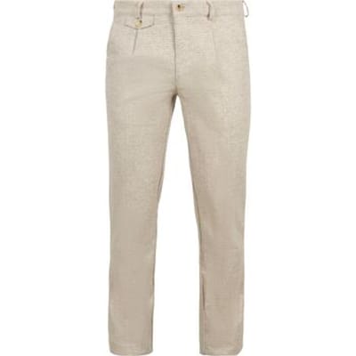 Suitable Chino broek Pico Pleat Cotton Linen Pepita Beige - Maat 98 - Heren - Mannen broeken