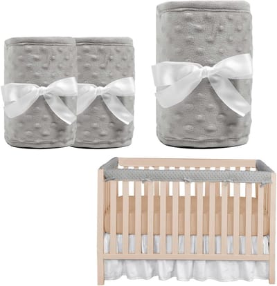 Bedrandbescherming kinderbed - Bedframe bescherming - Veilige slaapomgeving - 3-delige set - 128x18cm/68x18cm - Grijs