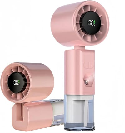 VHV - Handventilator - Mini ventilator - Draagbare ventilator - Met watervernevelaar - 5 snelheden - Oplaadbaar - Voor op reis, kantoor en vakantie - Roze